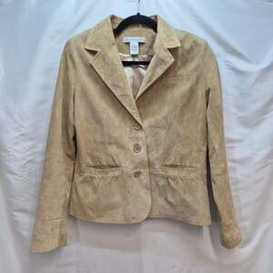 Genuine Suede Leather Tailored Jacket Tan Beige Women's S Classic Quiet Luxury